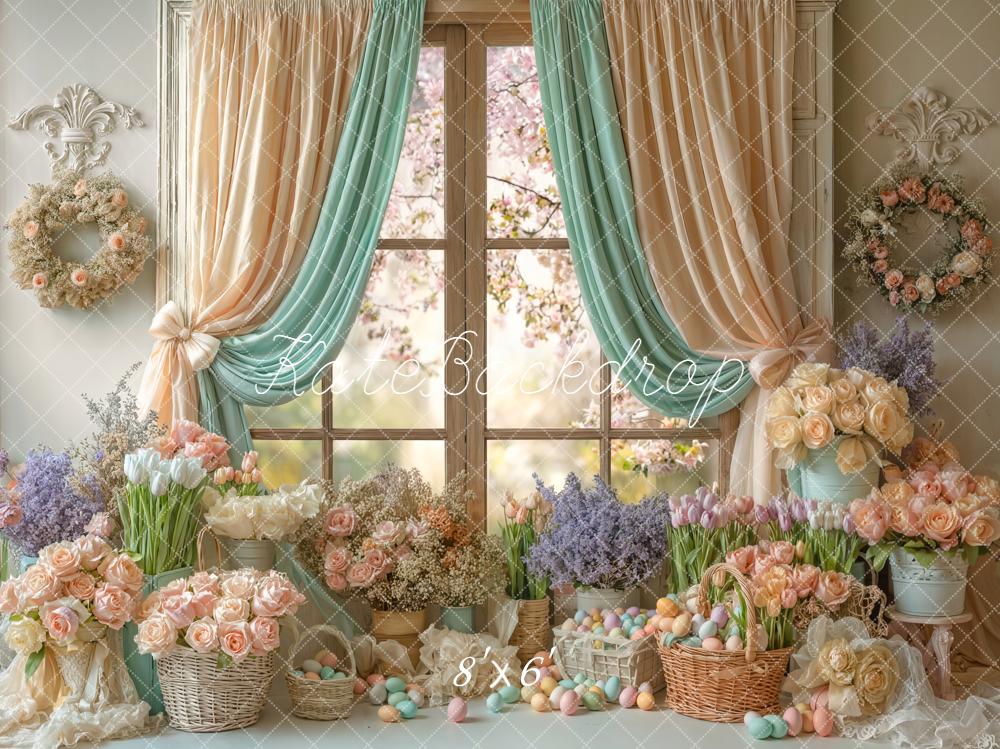 Kate Easter Eggs Flowers Pastel Window Backdrop Designed by Emetselch - Image 3