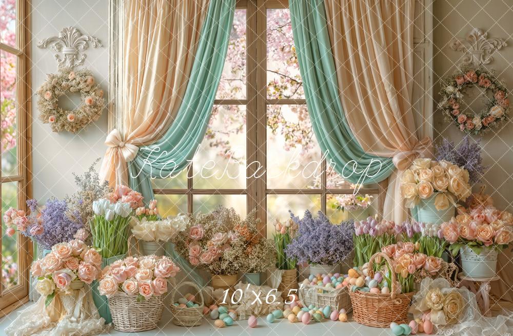 Kate Easter Eggs Flowers Pastel Window Backdrop Designed by Emetselch - Image 4