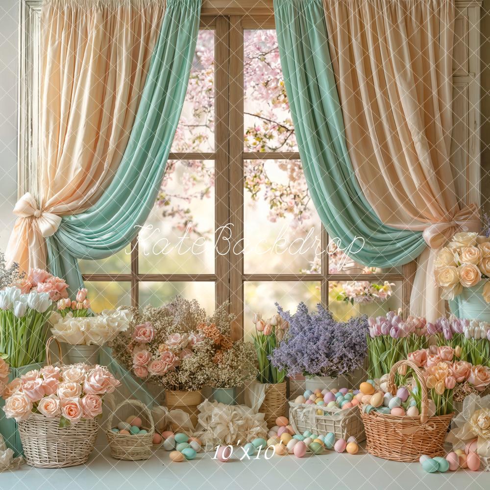 Kate Easter Eggs Flowers Pastel Window Backdrop Designed by Emetselch - Image 7