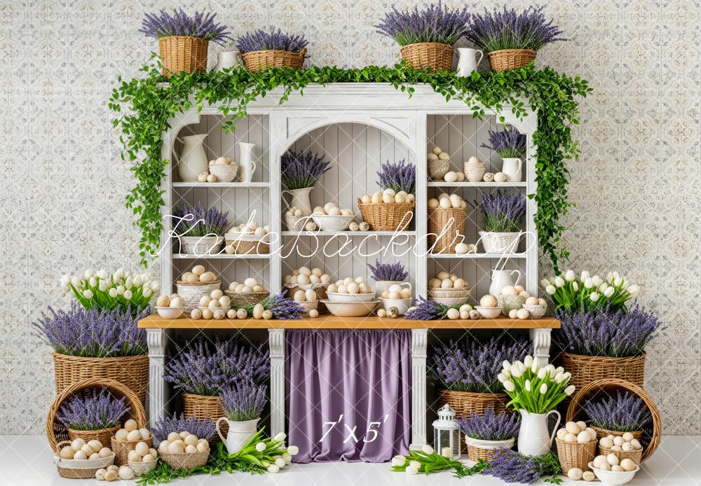 Kate Easter Eggs Lavender Tulips Cabinet Backdrop Designed by Patty Robert