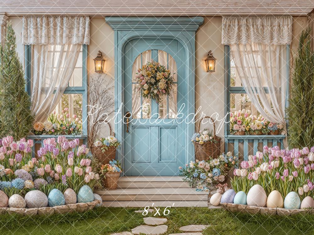 Kate Easter Eggs Pastel Floral Blue Door Backdrop Designed by Emetselch - Image 3