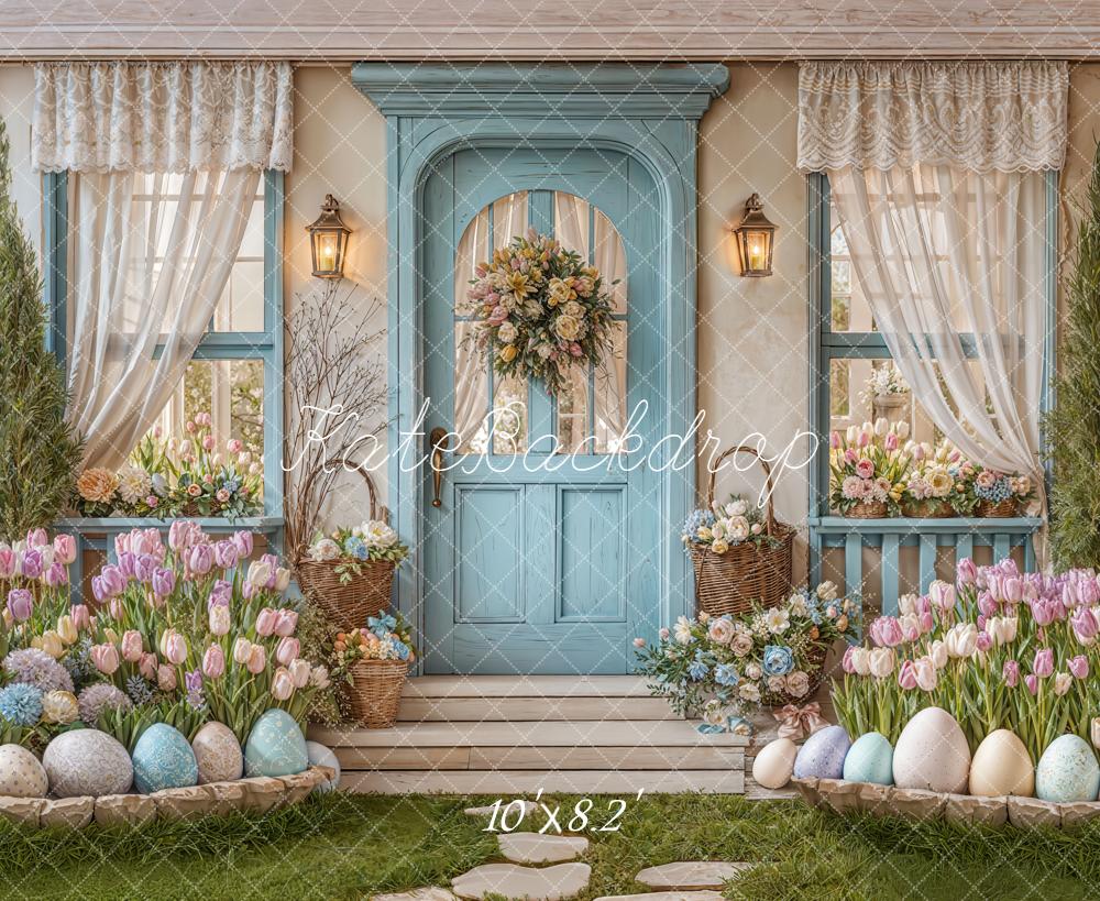 Kate Easter Eggs Pastel Floral Blue Door Backdrop Designed by Emetselch - Image 6