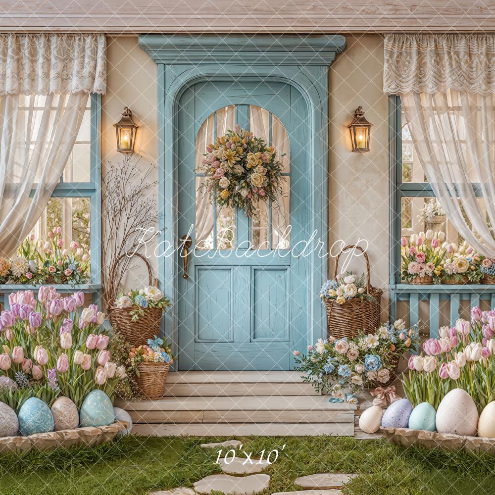 Kate Easter Eggs Pastel Floral Blue Door Backdrop Designed by Emetselch - Image 7