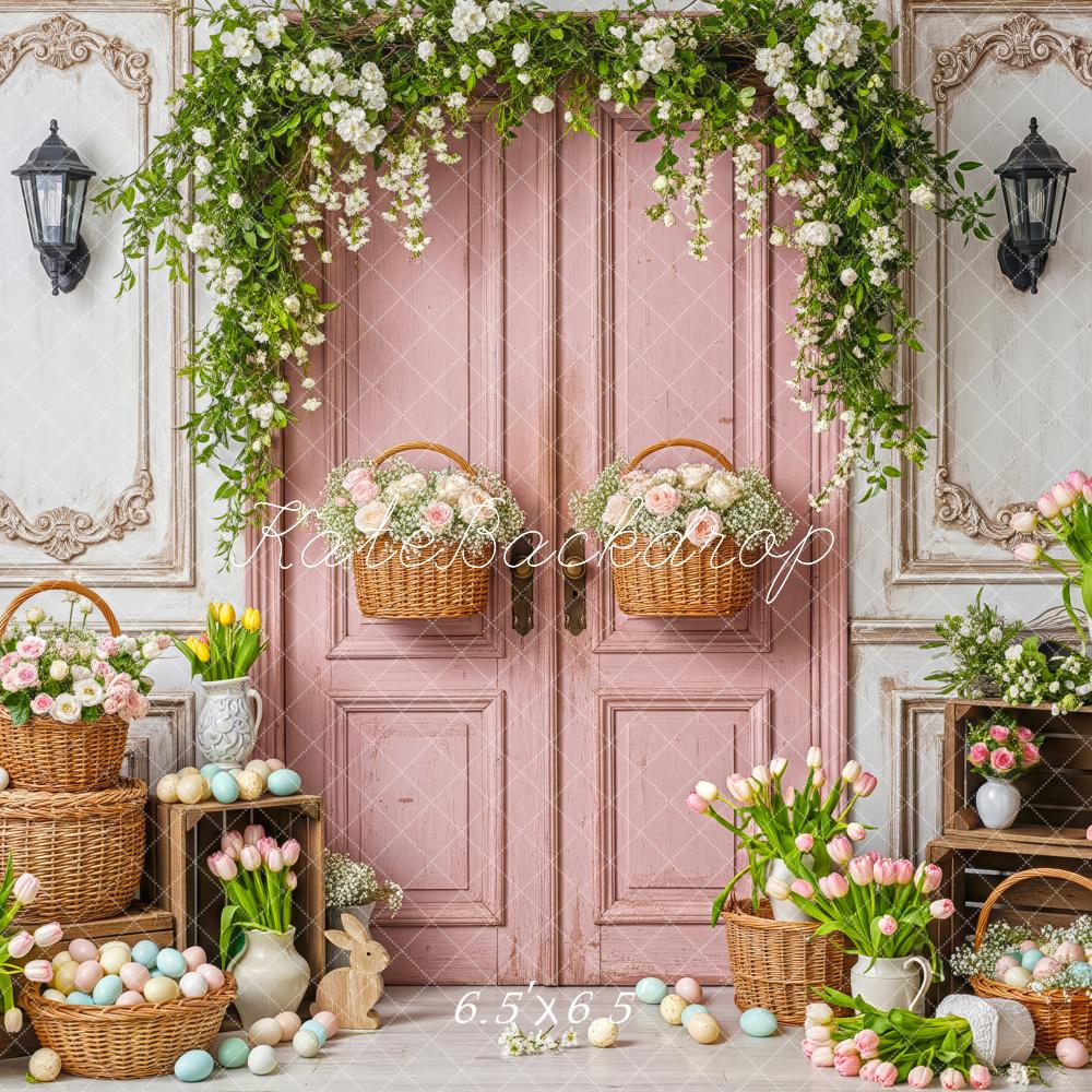 Kate Easter Eggs Pink Door Floral Baskets Backdrop Designed by Patty Robert - Image 2