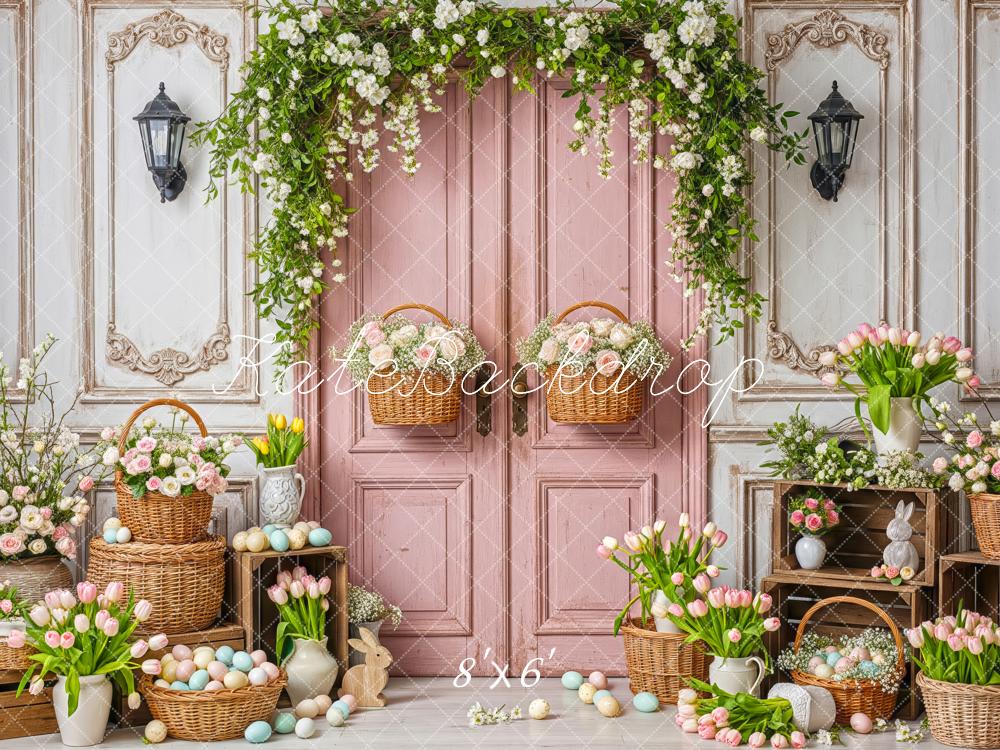 Kate Easter Eggs Pink Door Floral Baskets Backdrop Designed by Patty Robert - Image 3