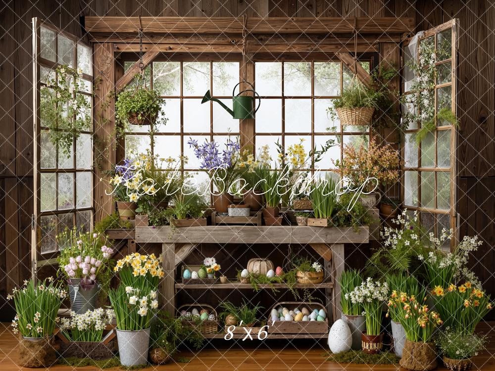 Kate Easter Eggs Spring Plants Rustic Window Backdrop Designed by Emetselch - Image 3