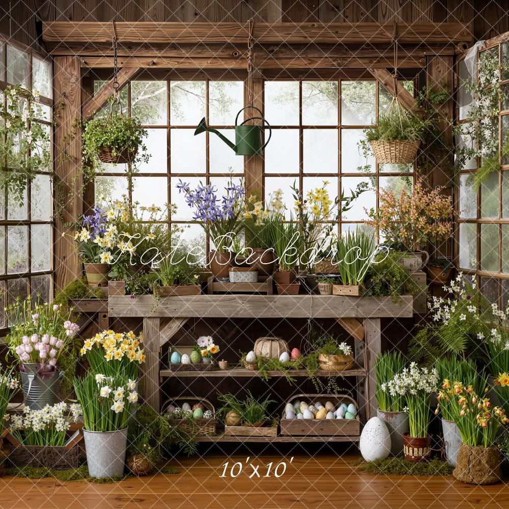 Kate Easter Eggs Spring Plants Rustic Window Backdrop Designed by Emetselch - Image 5
