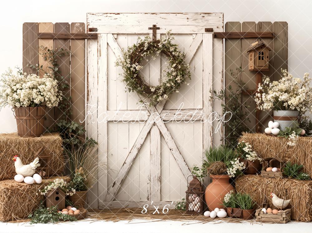 Kate Easter Farmhouse Bales Eggs Barn Door Backdrop Designed by Emetselch - Image 3