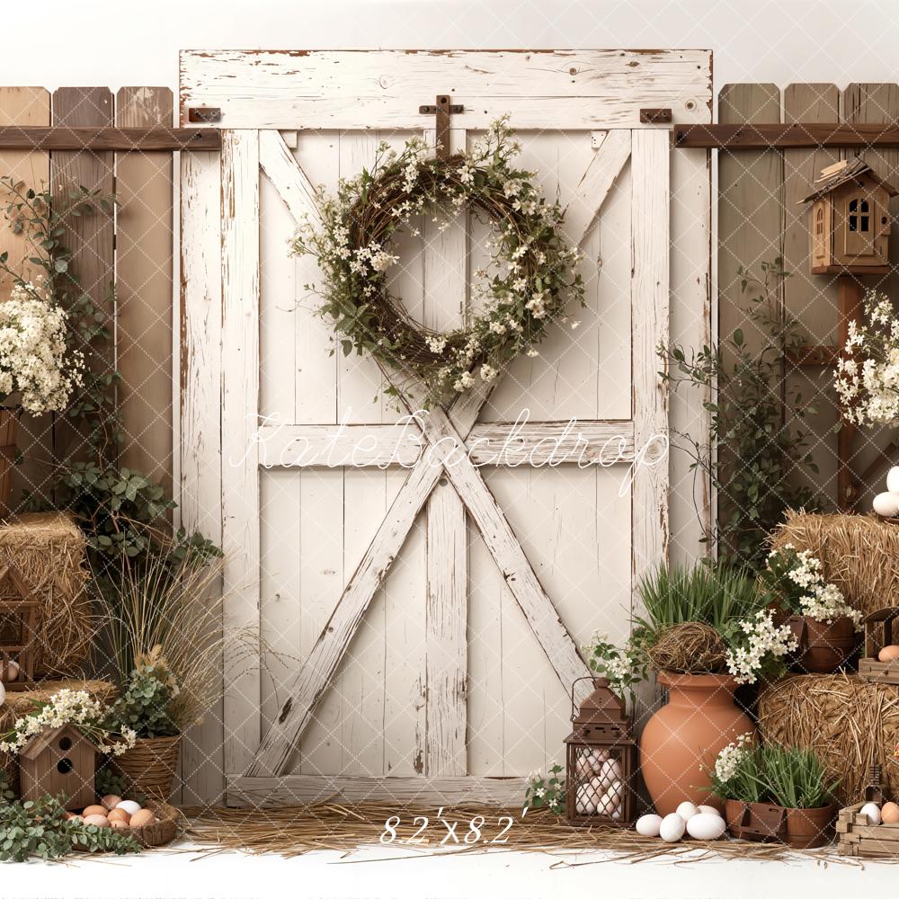 Kate Easter Farmhouse Bales Eggs Barn Door Backdrop Designed by Emetselch - Image 5