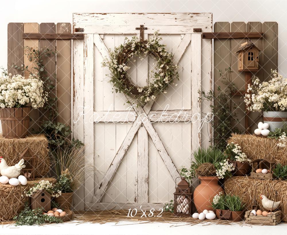 Kate Easter Farmhouse Bales Eggs Barn Door Backdrop Designed by Emetselch - Image 6