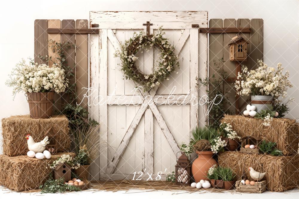 Kate Easter Farmhouse Bales Eggs Barn Door Backdrop Designed by Emetselch - Image 8