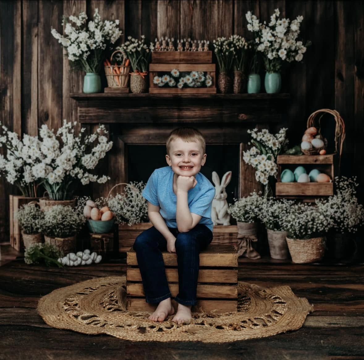 Kate Easter Fireplace Bunny Rustic Floral Backdrop Designed by Emetselch - Image 14