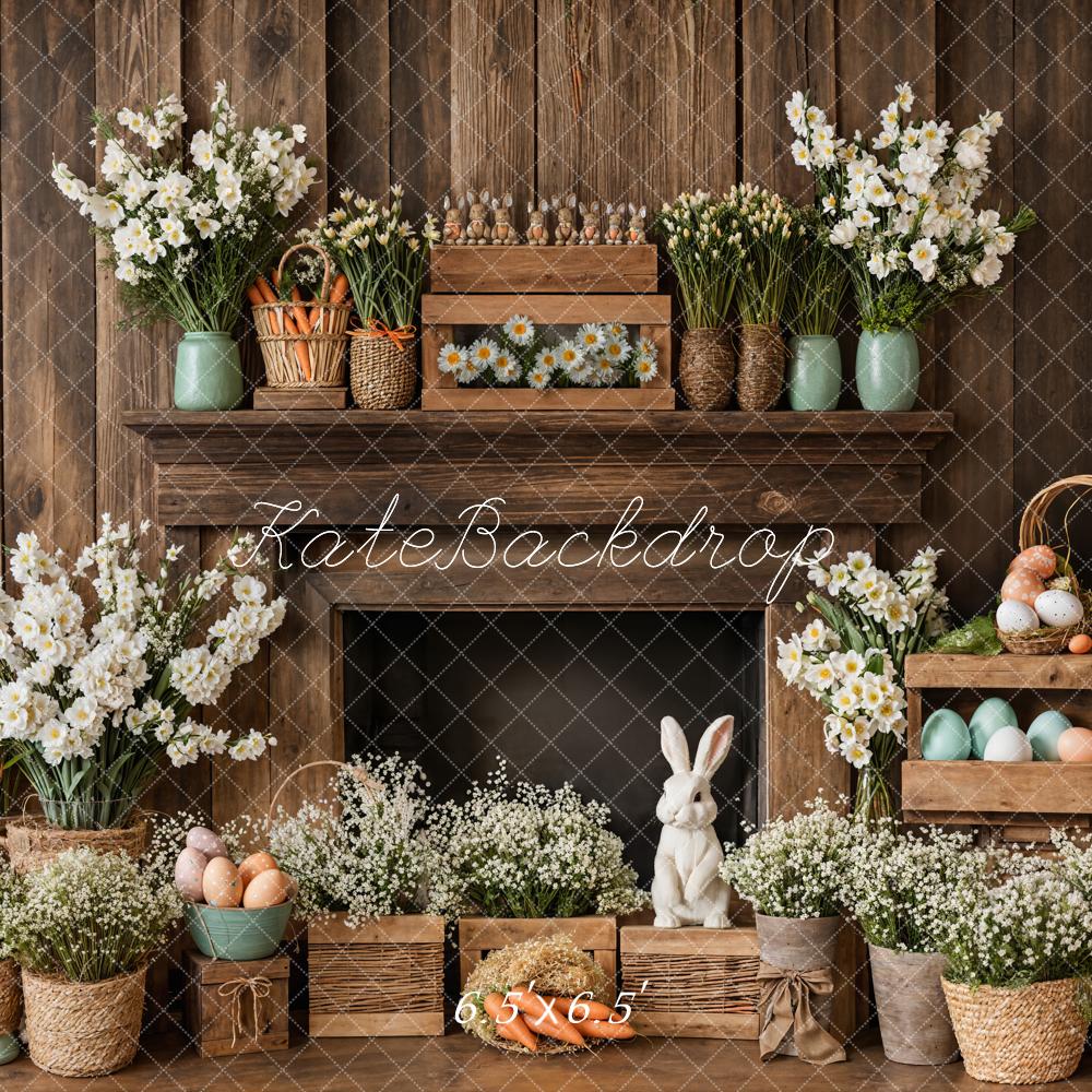 Kate Easter Fireplace Bunny Rustic Floral Backdrop Designed by Emetselch - Image 17