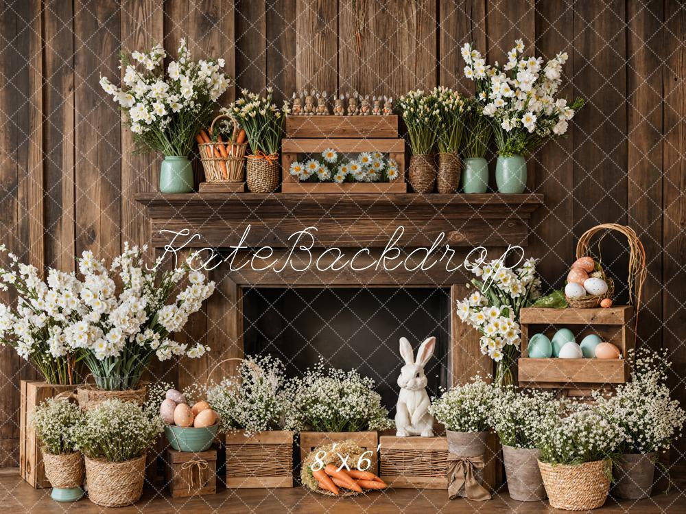 Kate Easter Fireplace Bunny Rustic Floral Backdrop Designed by Emetselch - Image 18