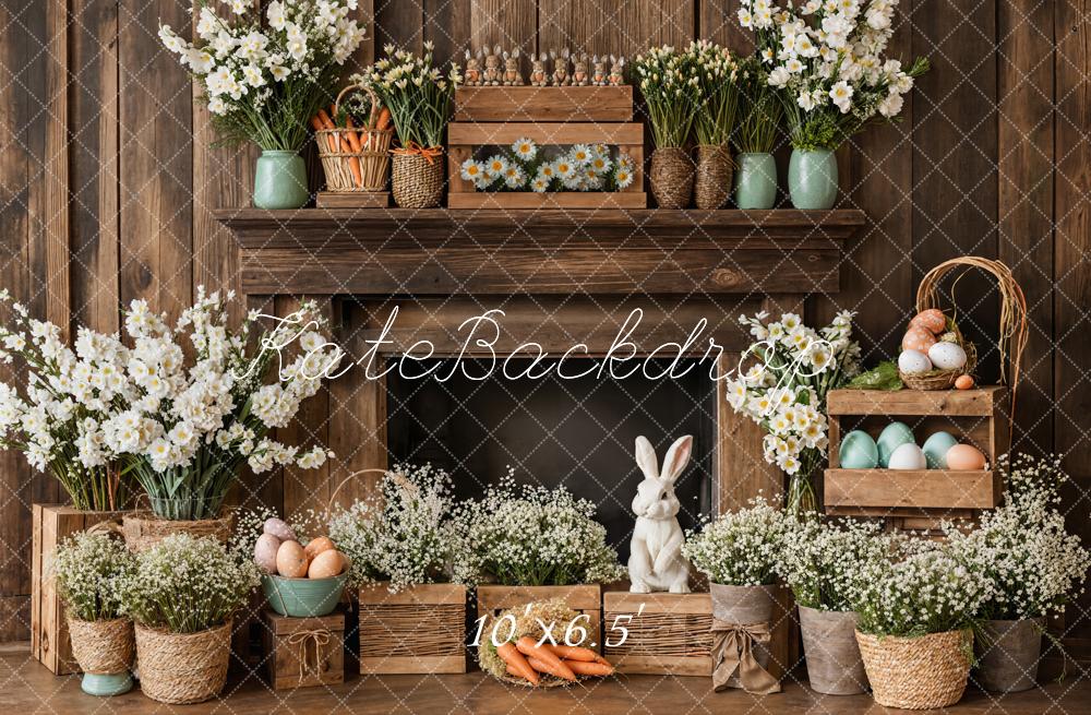 Kate Easter Fireplace Bunny Rustic Floral Backdrop Designed by Emetselch - Image 19