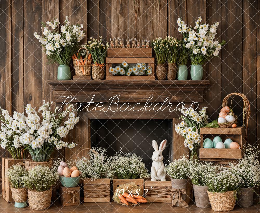 Kate Easter Fireplace Bunny Rustic Floral Backdrop Designed by Emetselch - Image 20