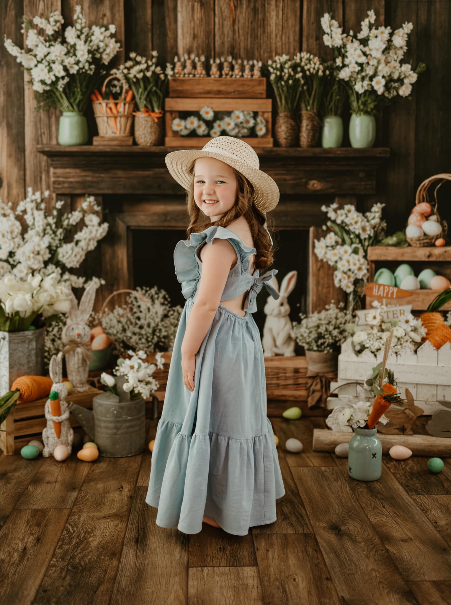 Kate Easter Fireplace Bunny Rustic Floral Backdrop Designed by Emetselch - Image 9