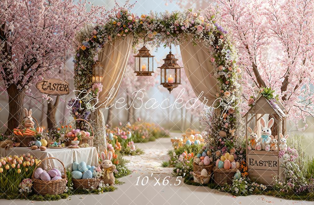 Kate Easter Floral Arch Bunny Pastel Eggs Fleece Backdrop Designed by Emetselch - Image 2