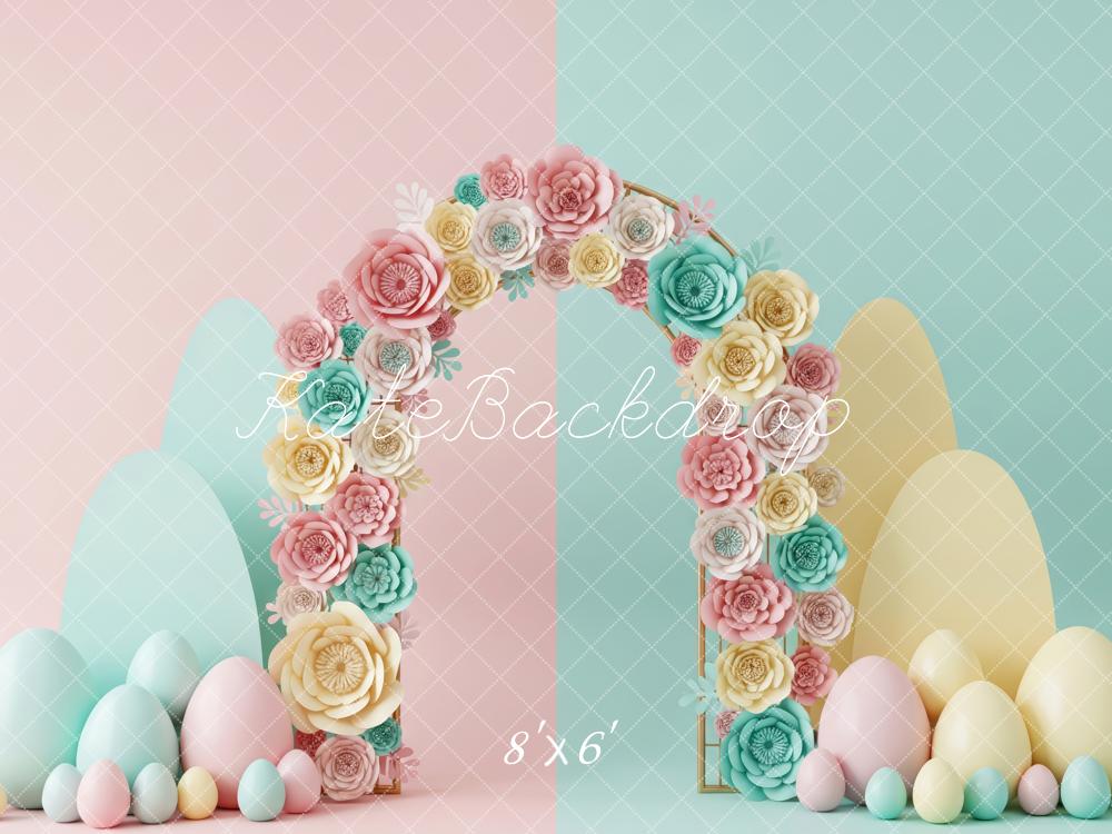 Kate Easter Floral Arch Pastel Eggs Fleece Backdrop Designed by Patty Robert