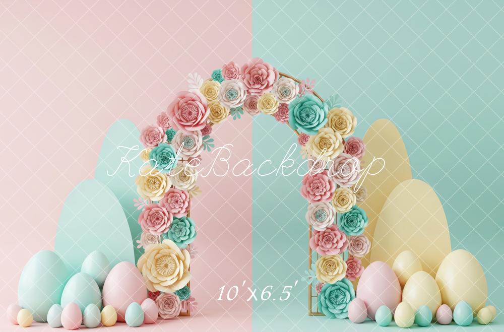 Kate Easter Floral Arch Pastel Eggs Fleece Backdrop Designed by Patty Robert - Image 2