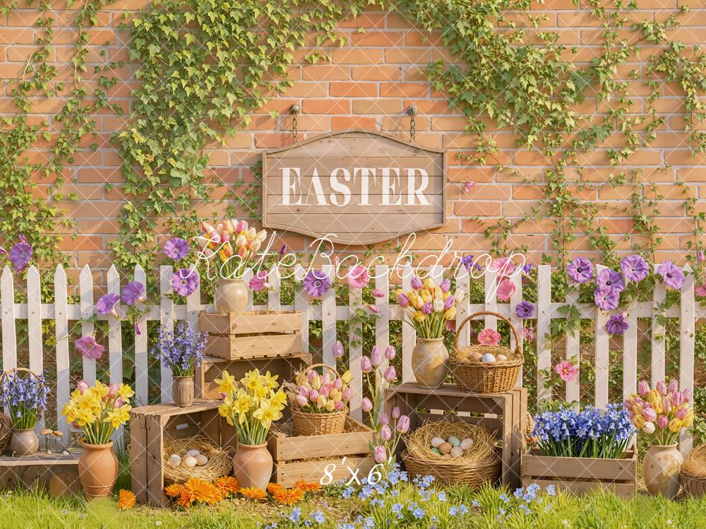 Kate Easter Floral Eggs Picket Fence Backdrop Designed by Emetselch - Image 3