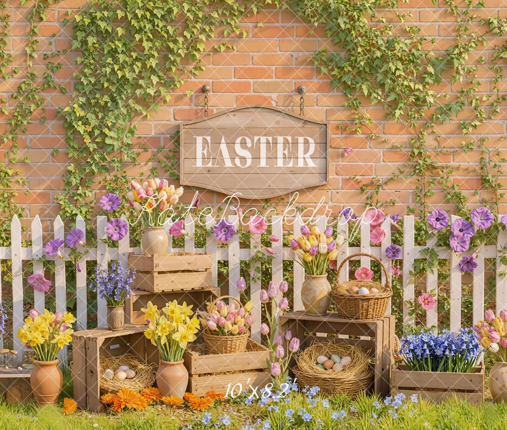 Kate Easter Floral Eggs Picket Fence Fleece Backdrop Designed by Emetselch - Image 3