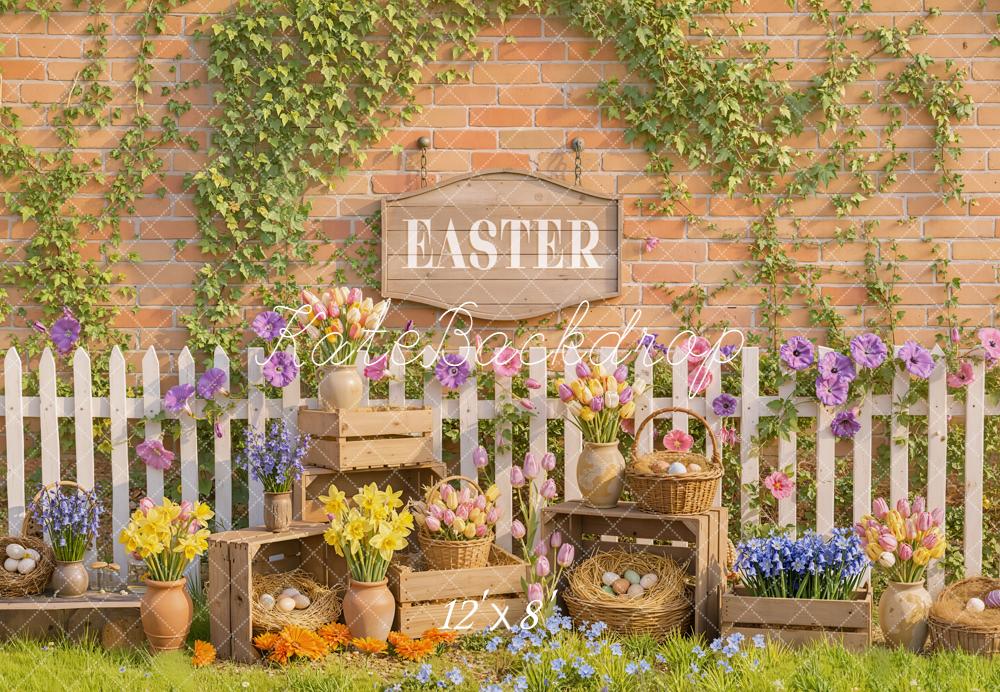 Kate Easter Floral Eggs Picket Fence Fleece Backdrop Designed by Emetselch - Image 4
