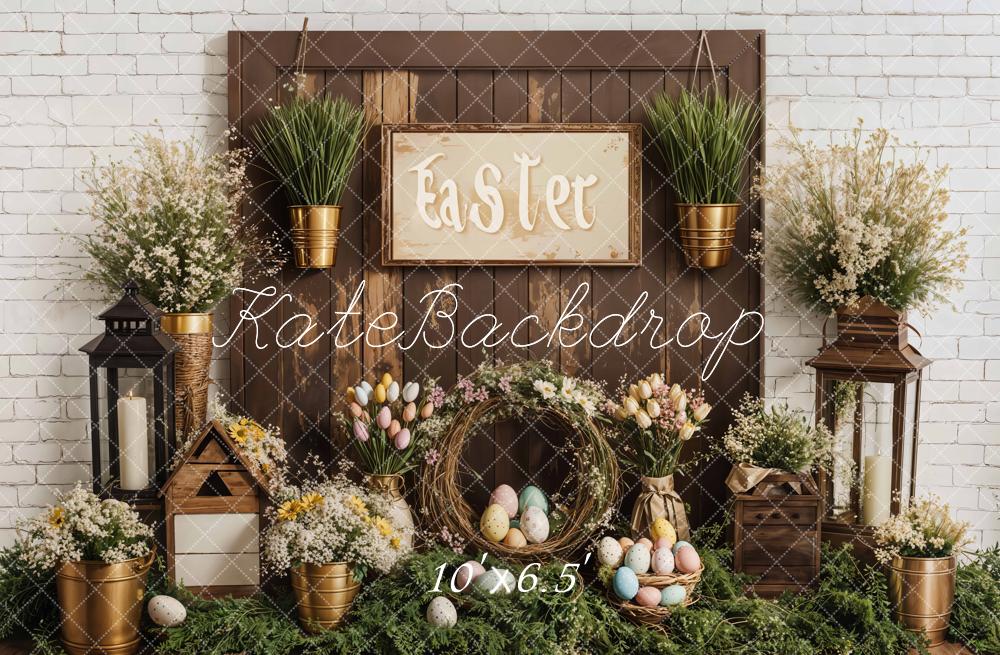 Kate Easter Floral Eggs Rustic Wooden Fleece Backdrop Designed by Emetselch - Image 2