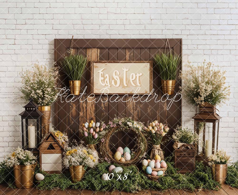 Kate Easter Floral Eggs Rustic Wooden Fleece Backdrop Designed by Emetselch - Image 3