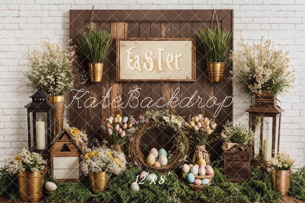 Kate Easter Floral Eggs Rustic Wooden Fleece Backdrop Designed by Emetselch - Image 4
