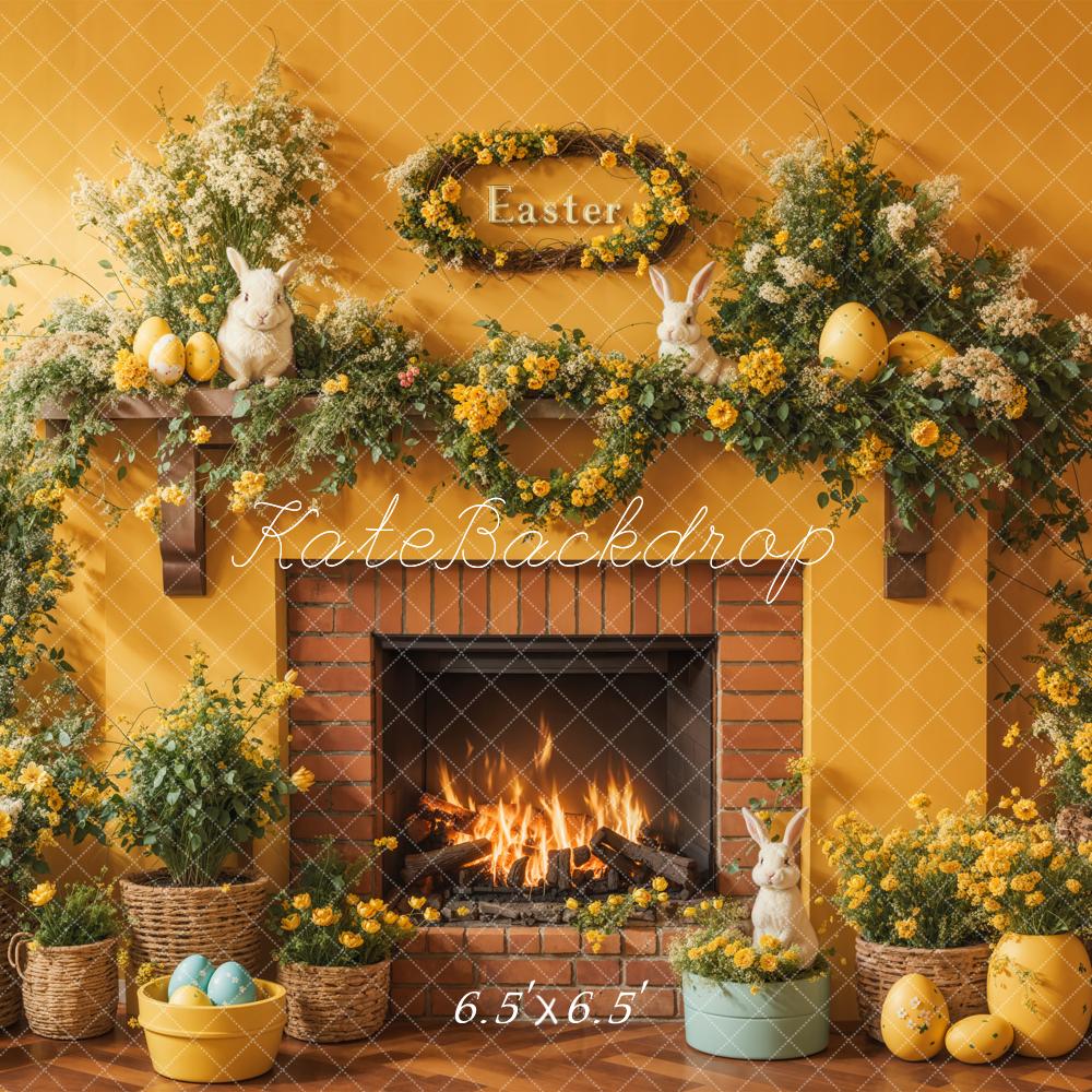 Kate Easter Floral Yellow Fireplace Eggs Backdrop Designed by Emetselch - Image 2