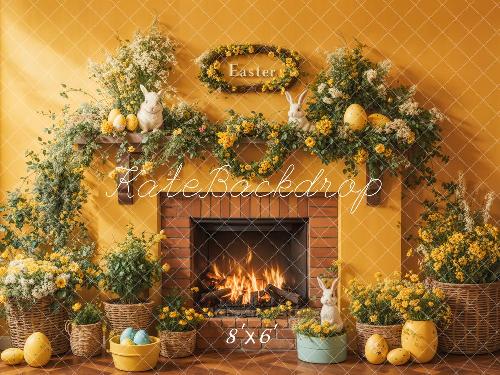 Kate Easter Floral Yellow Fireplace Eggs Backdrop Designed by Emetselch - Image 3