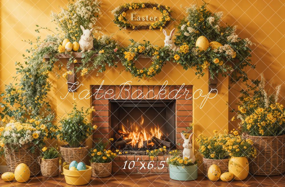 Kate Easter Floral Yellow Fireplace Eggs Backdrop Designed by Emetselch - Image 4