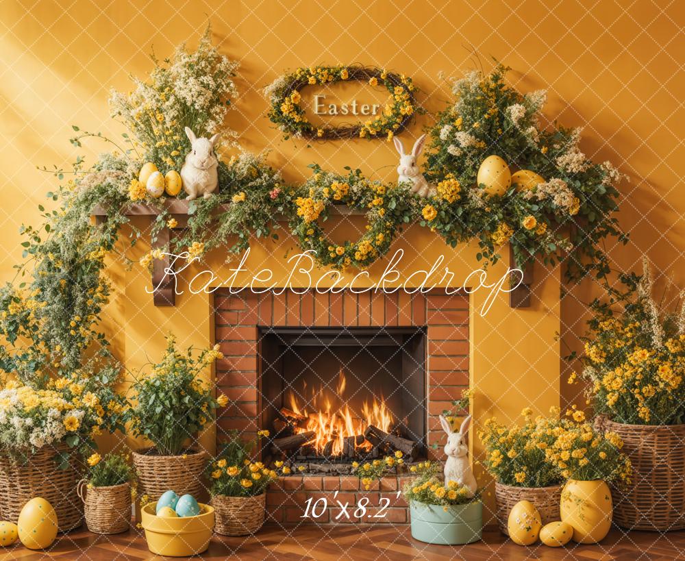 Kate Easter Floral Yellow Fireplace Eggs Backdrop Designed by Emetselch - Image 5