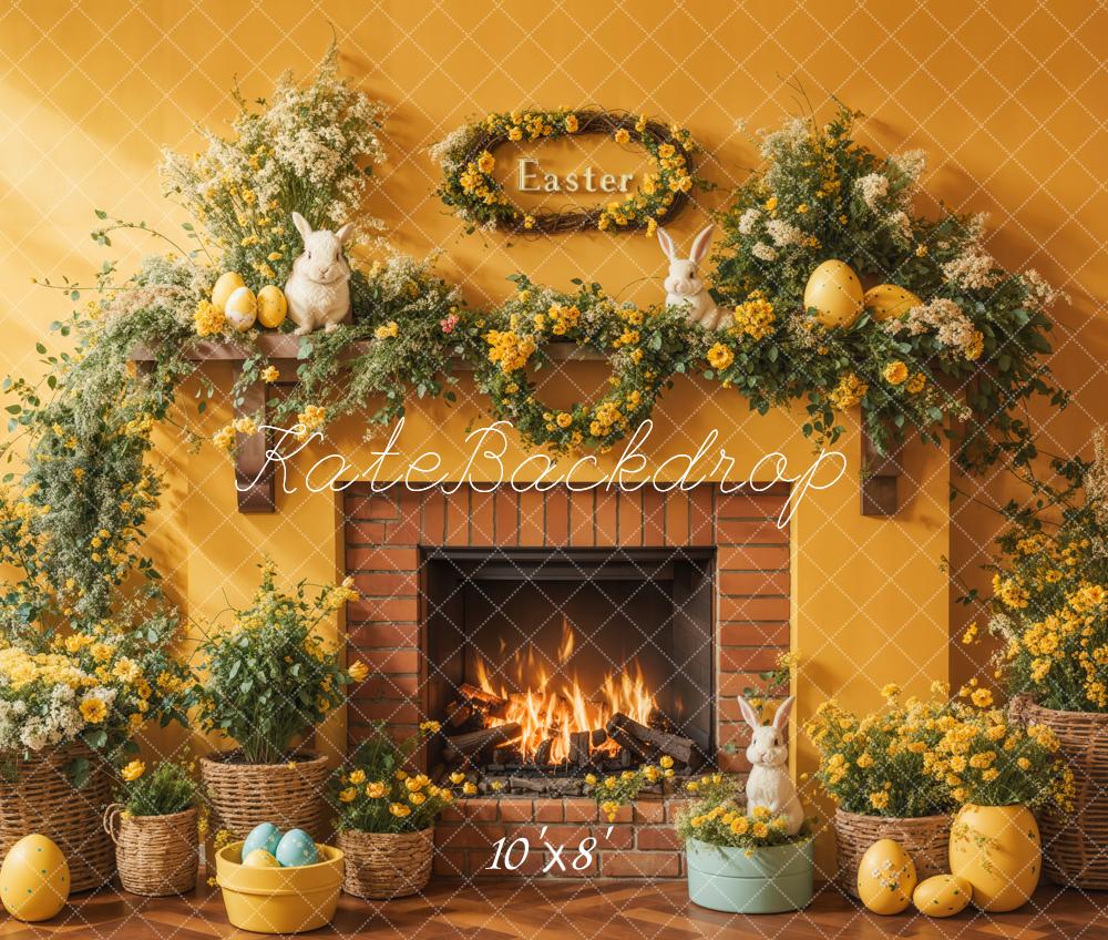 Kate Easter Floral Yellow Fireplace Eggs Backdrop Designed by Emetselch - Image 6