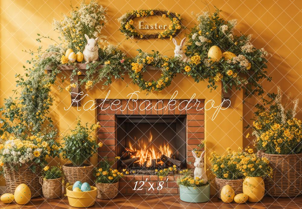 Kate Easter Floral Yellow Fireplace Eggs Backdrop Designed by Emetselch - Image 7