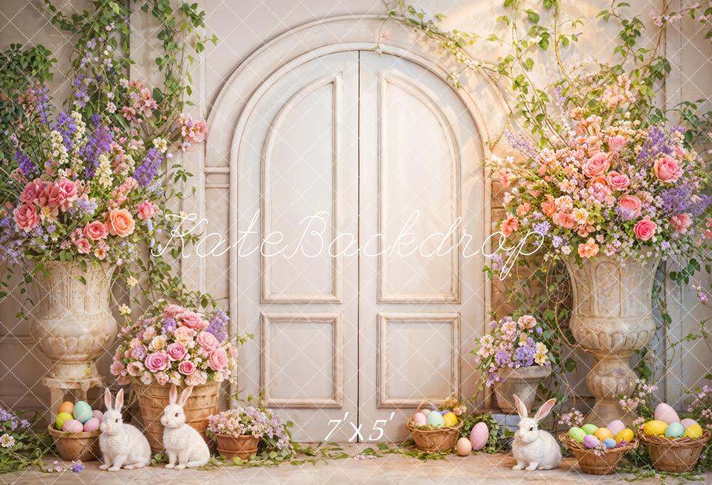 Kate Easter Flowers Bunny White Door Backdrop Designed by Emetselch - Image 2