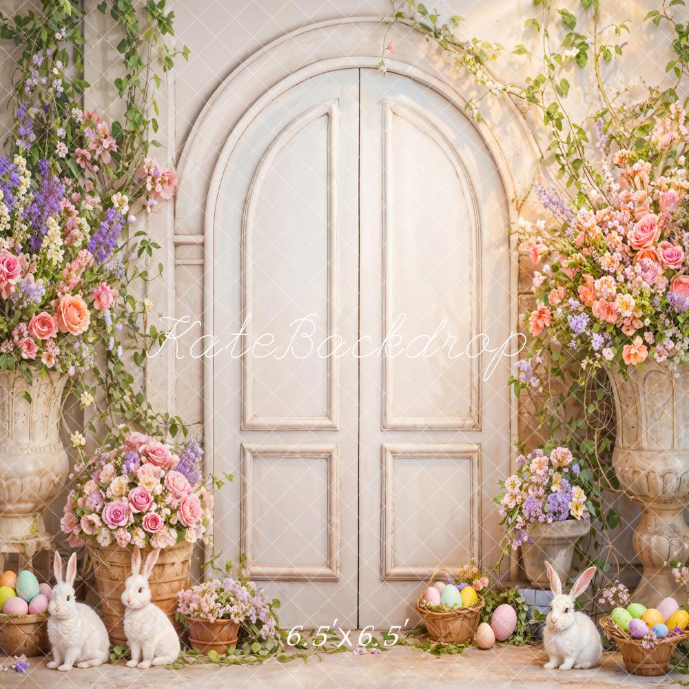 Kate Easter Flowers Bunny White Door Backdrop Designed by Emetselch - Image 3