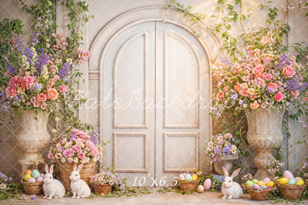 Kate Easter Flowers Bunny White Door Backdrop Designed by Emetselch - Image 5