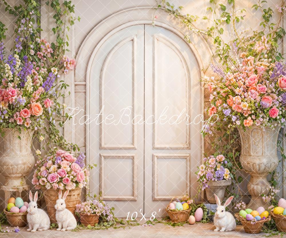 Kate Easter Flowers Bunny White Door Backdrop Designed by Emetselch - Image 6