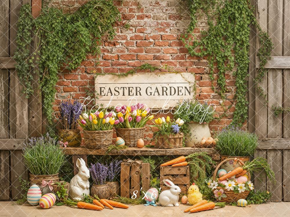 Kate Easter Garden Brick Wall Carrots Bunnies Backdrop Designed by Emetselch - Image 3