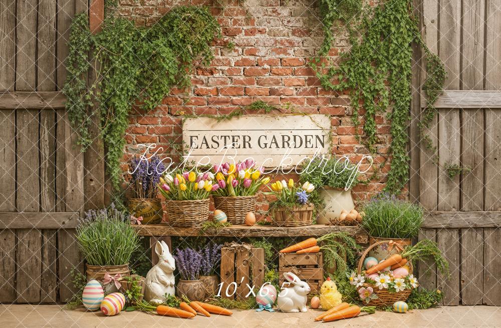 Kate Easter Garden Brick Wall Carrots Bunnies Backdrop Designed by Emetselch - Image 4