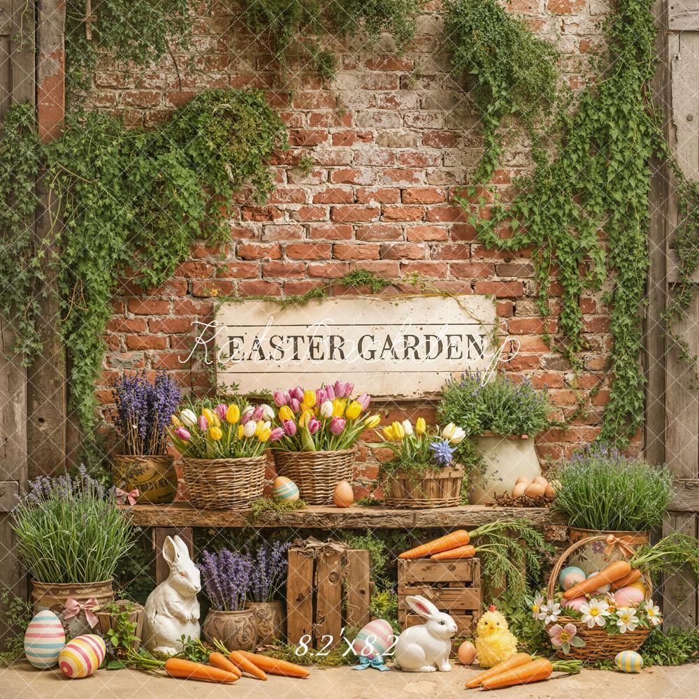 Kate Easter Garden Brick Wall Carrots Bunnies Backdrop Designed by Emetselch - Image 5