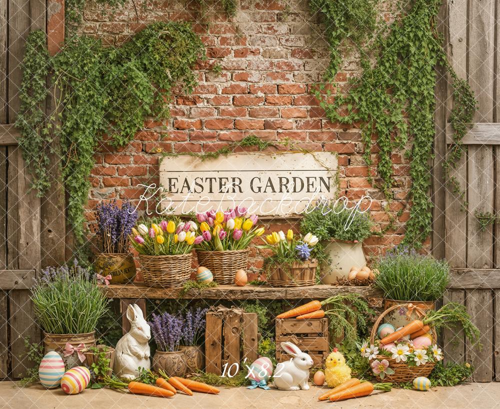 Kate Easter Garden Brick Wall Carrots Bunnies Backdrop Designed by Emetselch - Image 6