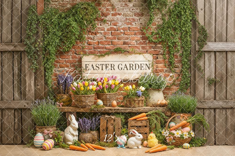 Kate Easter Garden Brick Wall Carrots Bunnies Backdrop Designed by Emetselch - Image 8