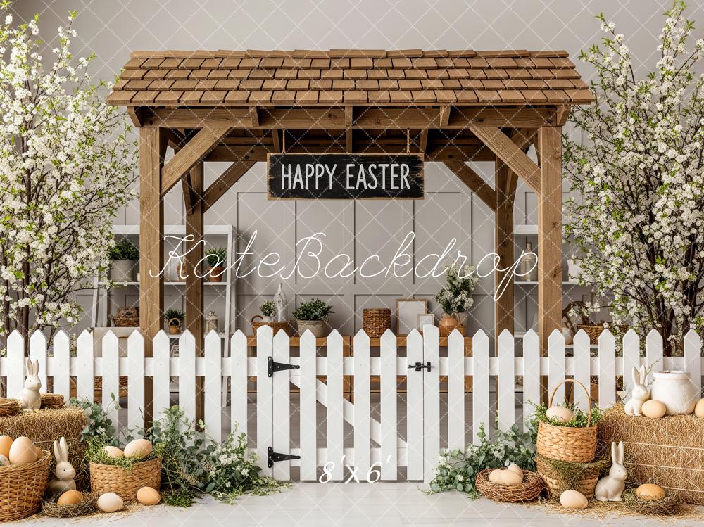 Kate Easter Garden White Fence Baskets Fleece Backdrop Designed by Patty Robert