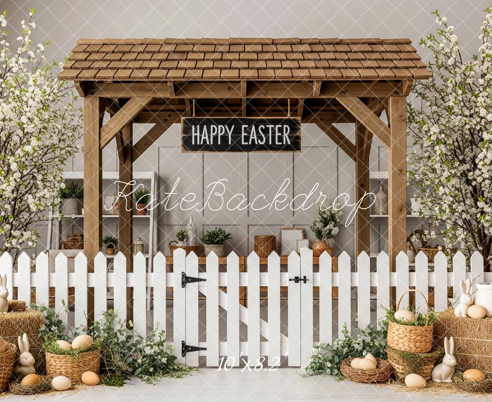 Kate Easter Garden White Fence Baskets Fleece Backdrop Designed by Patty Robert - Image 3