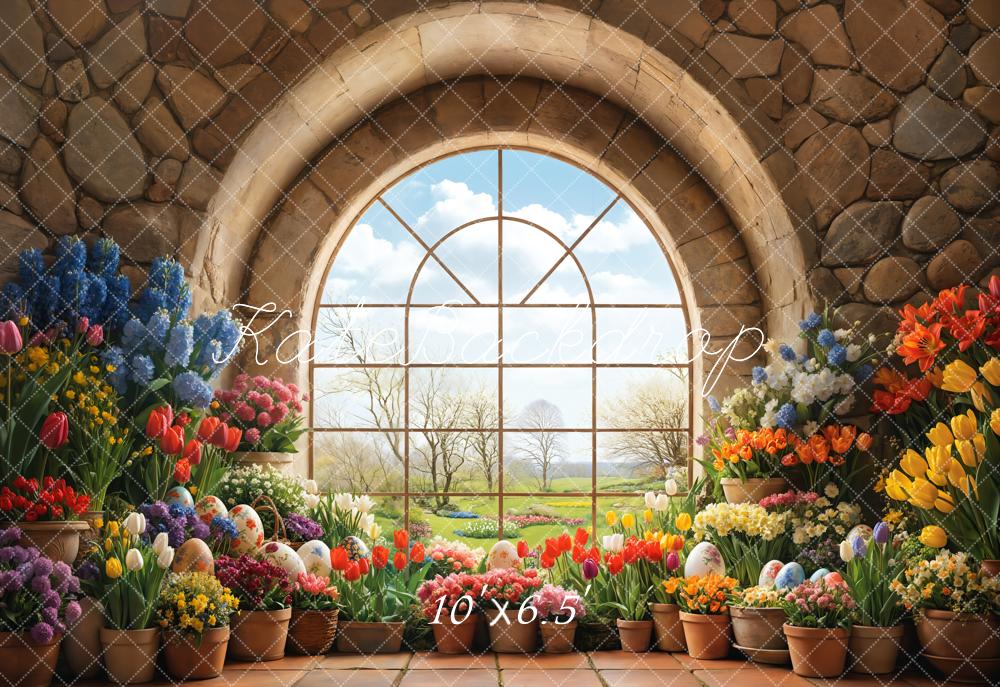 Kate Easter Garden Window Floral Fleece Backdrop Designed by Emetselch - Image 2