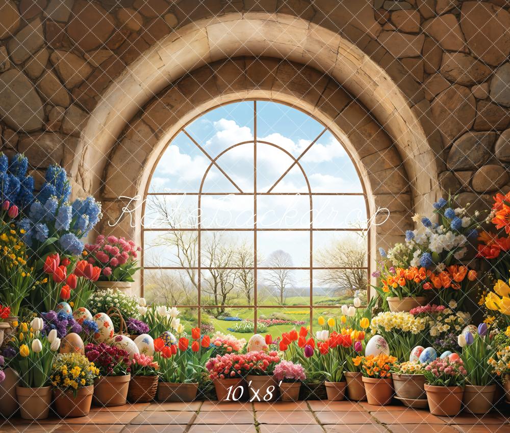 Kate Easter Garden Window Floral Fleece Backdrop Designed by Emetselch - Image 3