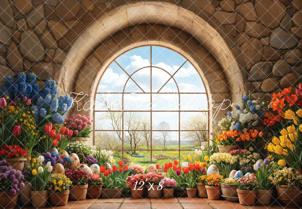 Kate Easter Garden Window Floral Fleece Backdrop Designed by Emetselch - Image 4
